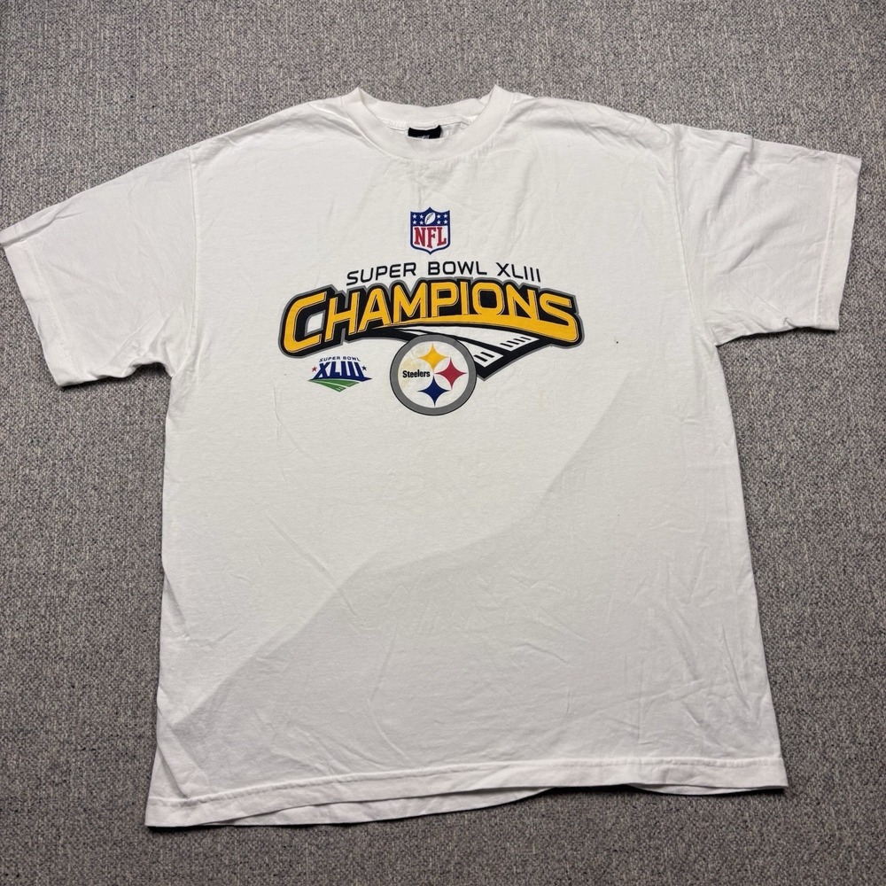 Pittsburgh Steelers Super Bowl XLIII Champions Graphic T Shirt White‎ Men's XL